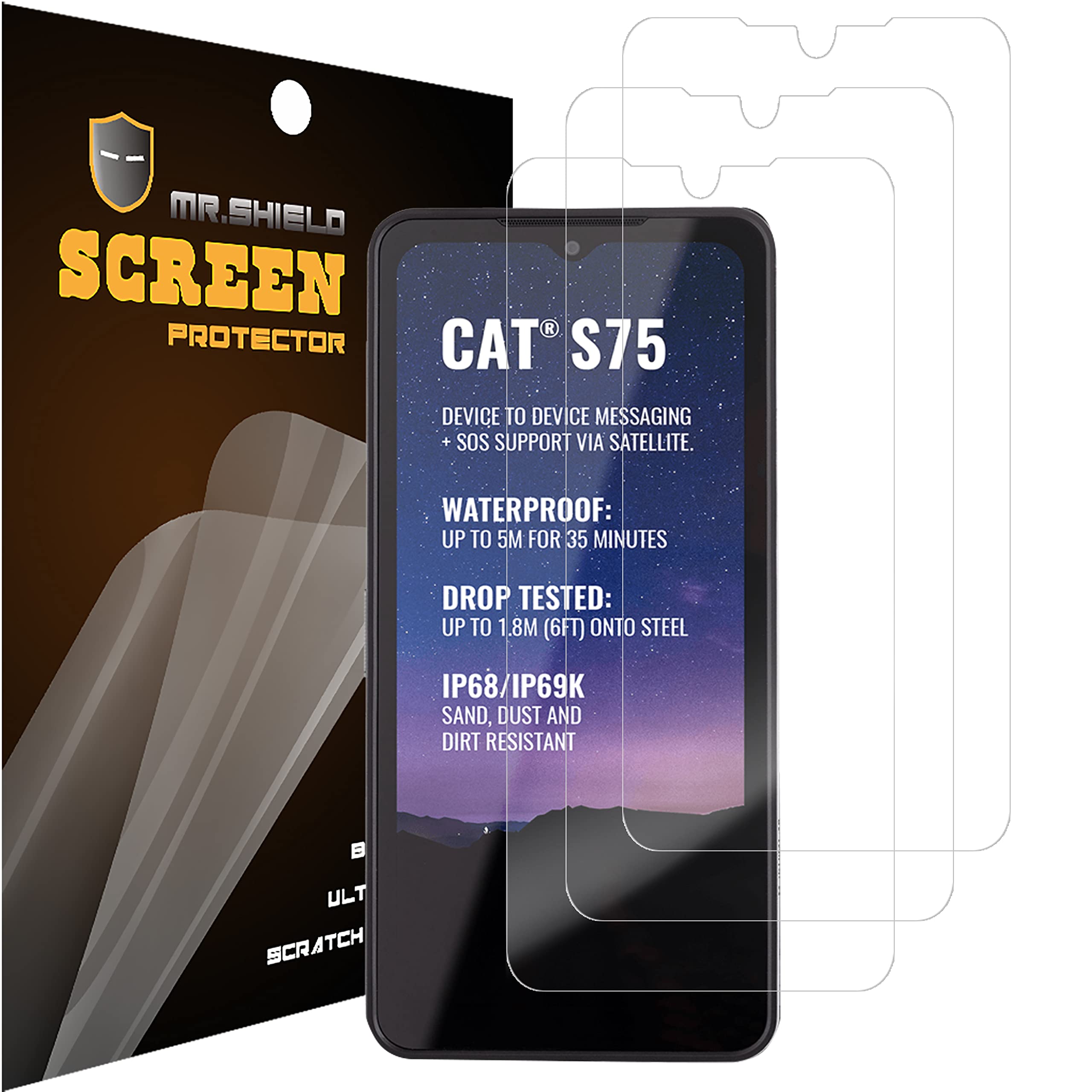 Mr.Shield Screen Protector For Cat S75 [Premium Clear] [3-Pack] Screen Protector (PET Material)