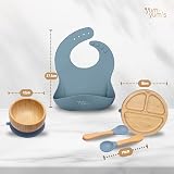 Yum Yum's Baby Bamboo Weaning Set Olive Green with Suction Plate & Bibs view 8