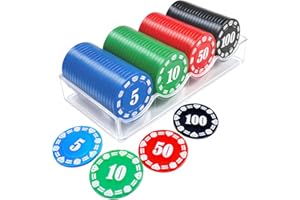 Lynkaye Plastic Poker Chips Set with Storage Box,Denomination Printed Casino Style Chip for Texas Home Game Holdem Poker Nights,Blackjack,Roulette Games