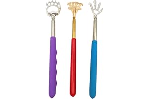 Qaoquda (3-Pack Portable Extendable Telescopic Bear Claws, Eagle Claw, Rake Metal Back Scratchers/Hand Massager/Backslap with Rubber Handles (Red Purple and Blue)