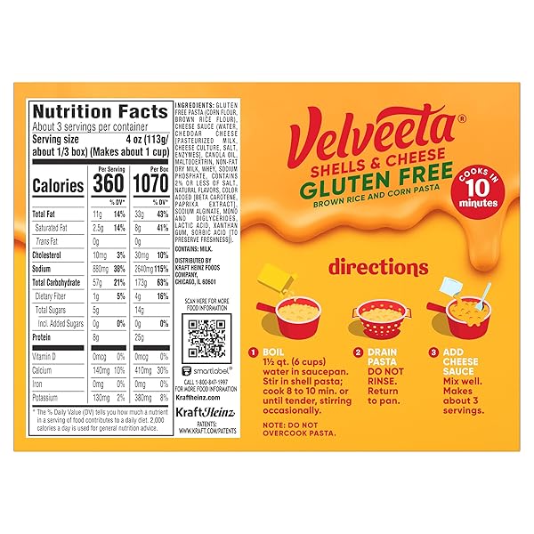 VELVEETA GLUTEN FREE SHELLS AND CHEESE, BROWN RICE AND CORN PASTA, 1 BOX, FOR EASY DINNER OR DINNER SIDES, ORIGINAL FLAVOR, MADE WITH REAL CHEESE, 12 OZ