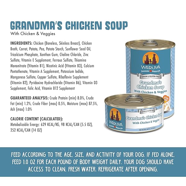 WERUVA CLASSIC DOG FOOD, GRANDMA’S CHICKEN SOUP WITH CHICKEN BREAST & VEGGIES, 14OZ CAN (PACK OF 12), TEAL (878408004568)
