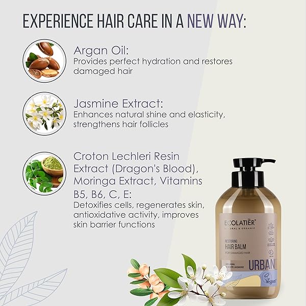 RESTORING NATURAL HAIR BALM WITH ARGAN OIL FOR HAIR/DAMAGED HAIR – DEEP CONDITIONER, VEGAN, SULFATE-FREE, HYDRATING & NOURISHING, 97.5% NATURAL INGREDIENTS 13.5 FL OZ