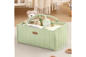 Jinrobabes Baby Diaper Caddy Organizer, Portable Nursery Storage Basket with Removable Dividers & Sturdy Handles, Large Capac
