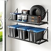FLEXIMOUNTS 2-Pack 2x4ft Garage Wall Shelving - Heavy Duty Garage Storage Rack, 660lbs Load Capacity with Brace Guardrail, Organization System for Tools, Bins, Utility Room, Pro Series
