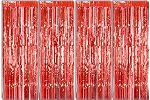ASTARON Red Foil Fringe Curtain Party Photo Backdrop Curtains for Baby Shower Party Birthday Party Christmas New Year Event D
