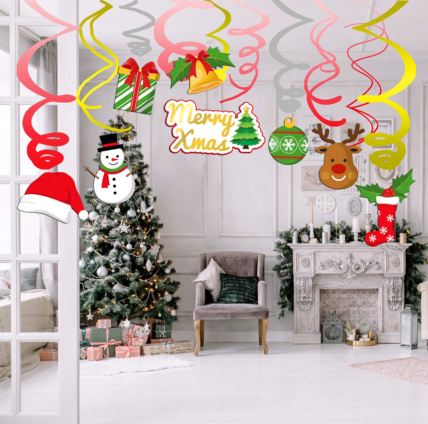 12Rolls Christmas Party Ceiling Hanging Decorations-Merry Christmas...