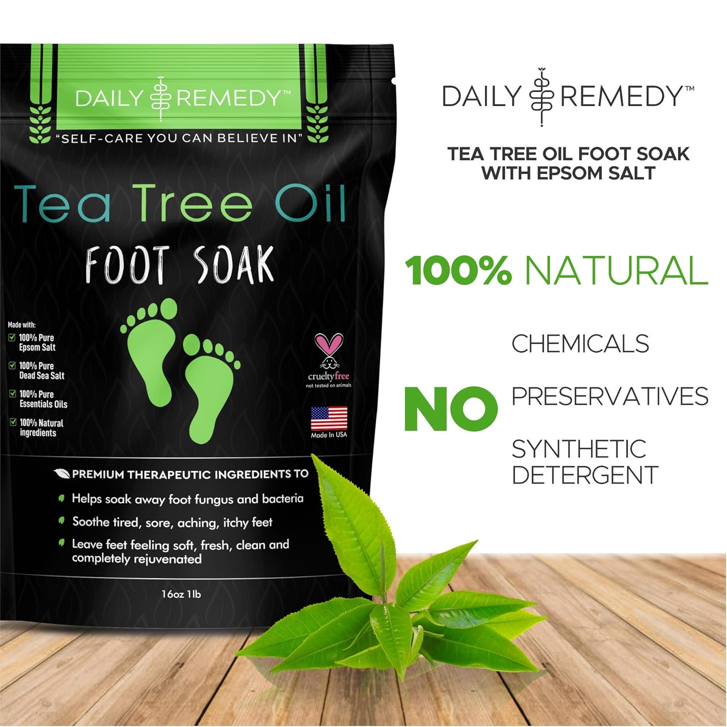 Tea Tree Oil Foot Soak with Epsom Salt - Made in USA - for Toenail Fungus, Athletes Foot, Stubborn Foot Odor Scent, Fungal, Softens Calluses & Soothes Sore Tired Feet: Beauty