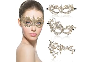 Amaxiu Masquerade Lace Masks for Women, 3 Pack Halloween Masquerade Costume Party Mask Soft Venetian Masks for Evening Prom