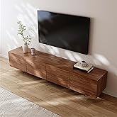 Etelifrank Modern Walnut TV Stand – Long Media Console with 4 Doors, Large Concealed Storage, Cable Management & Metal Legs, Contemporary Entertainment Center for Living Room (Walnut Brown, 86.6")