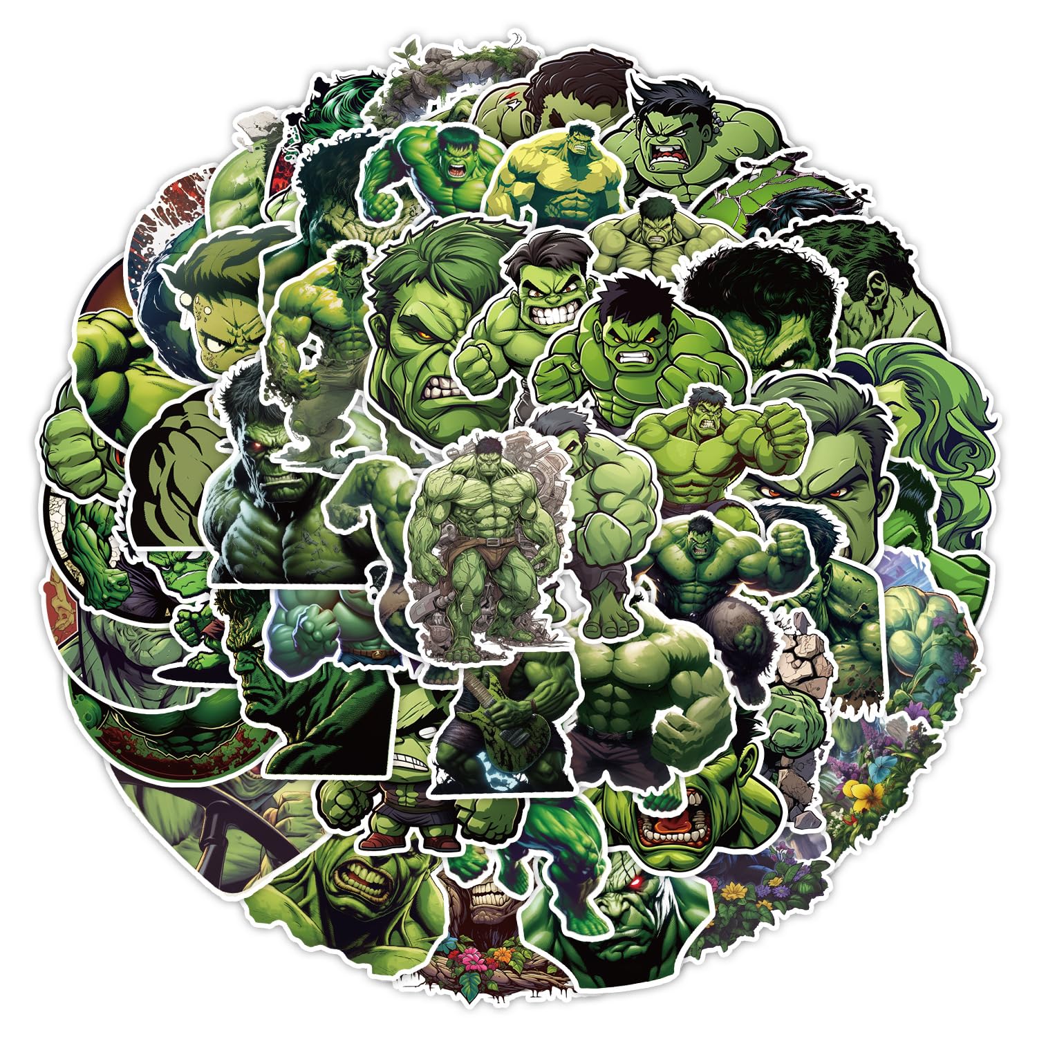 50PCS Hulk Stickers for Laptop Water Bottle Luggage Snowboard Bicycle Skateboard Decal for Kids Teens Adult Stickers