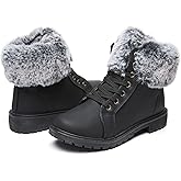 yegeyan Womens Snow Boots PU Winter Ankle Booties Fur Lined Anti-Slip Combat Boots
