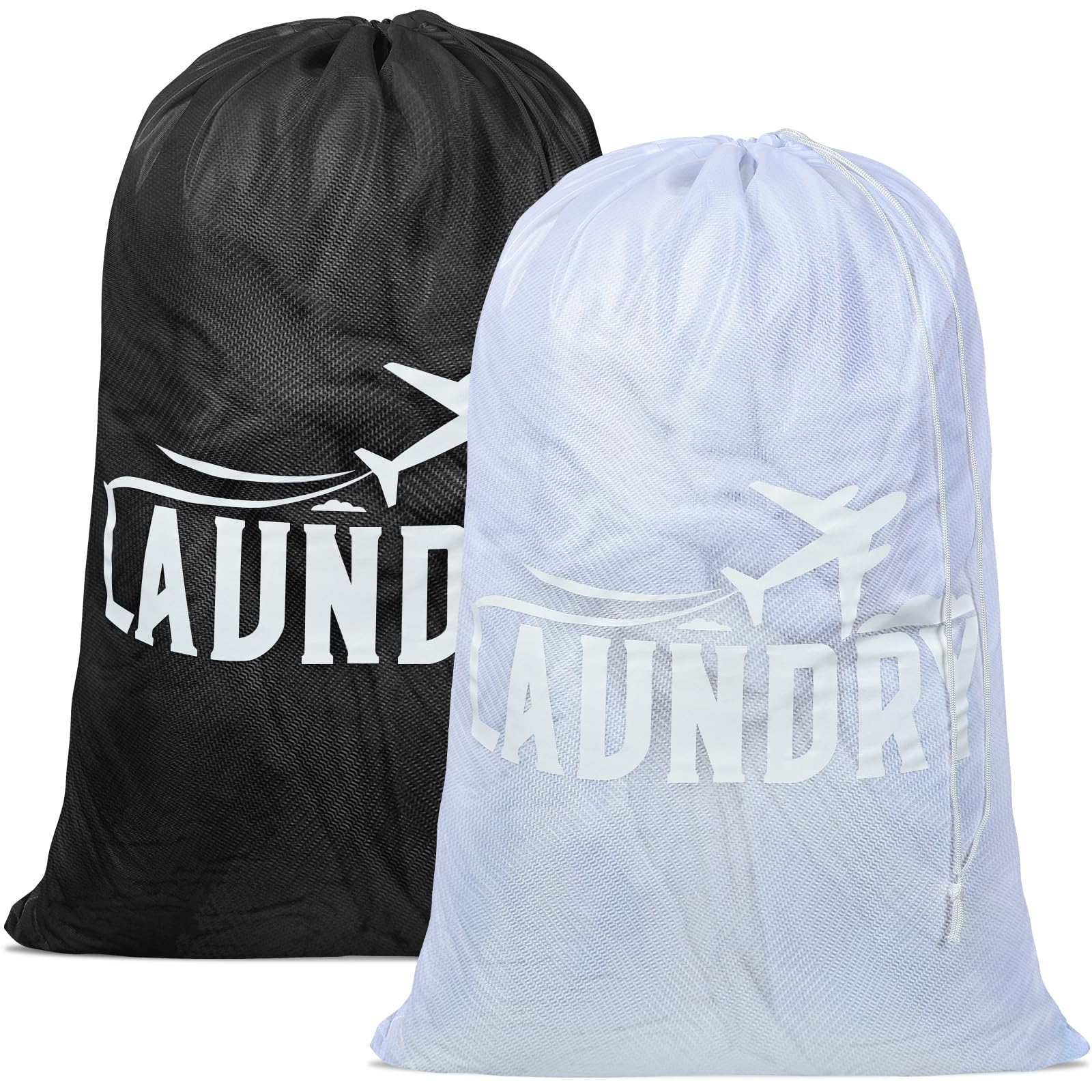 Photo 1 of 2 Pack Large Mesh Laundry Bag, Heavy Duty Laundry Bags with Drawstring, Laundry Hamper Liner, Machine Washable, for Travel, Storage, Sports, Dorms and Apartment Dwellers, 24 x 36 Inches (Black+White)