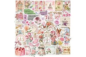 Pastel Vintage Pink Aesthetic Floral Sticker - 50pcs Retro Scrapbooking Stickers with Flowers, Butterflies, Inspirational Quo