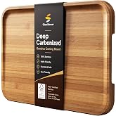 stackbear Non Toxic Deep-Carbonized Bamboo Cutting Board, 17 x 12 Inch | Reversible Charcuterie, Chopping Board with Sloped Cutting Surface for Juice Control, Easy-Grip Built-In Handles