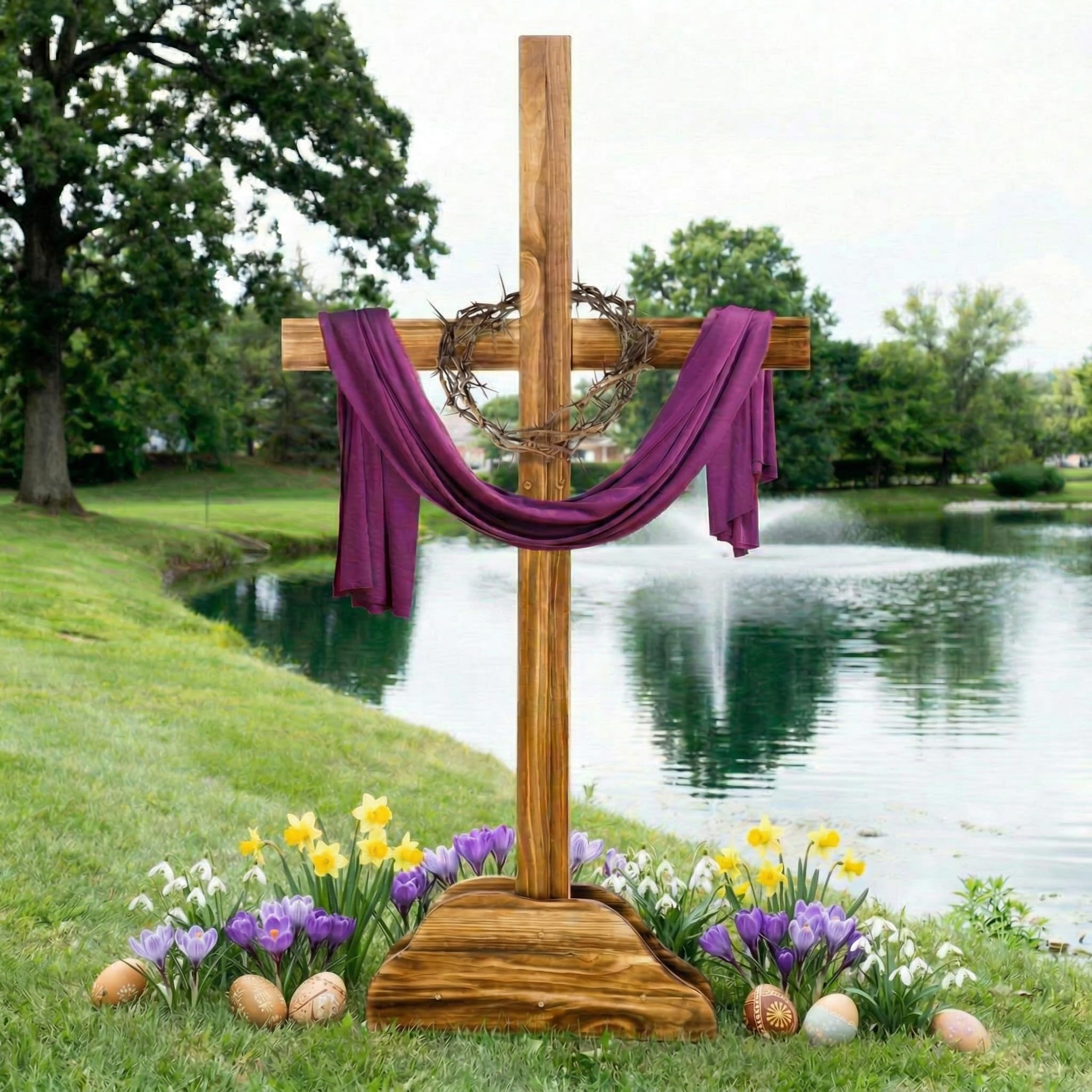 Photo 1 of ***MISSING PARTS**Lineshading 59 Inch Extra Large Easter Wood Cross Decoration Standing Cross Jesus Christ Catholic Crafted He Is Risen Outdoor Decor for Party Wedding Christmas Communion Church