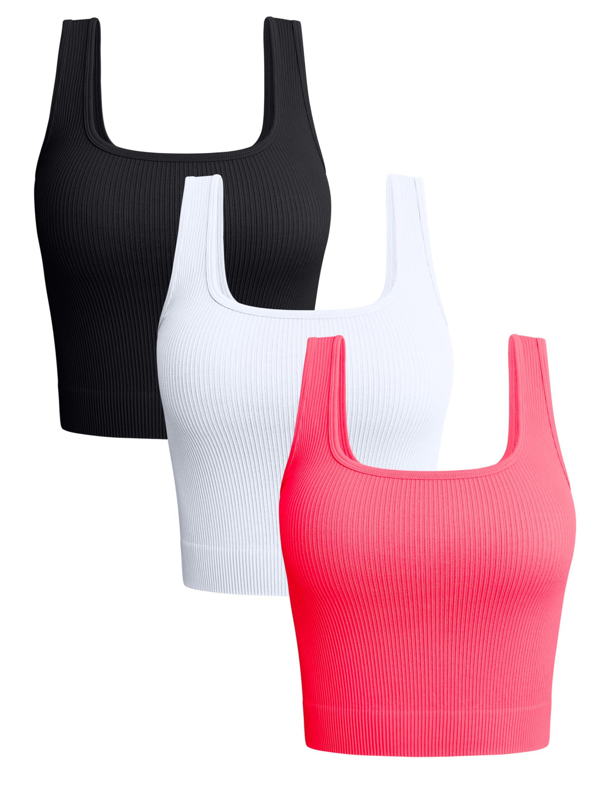 View 1 of ***MISSING 2 TOP / ONLY BLACK TOP*** OQQ Women's 3 Piece Tank Tops Ribbed Seamless Workout Exercise Shirts 2025 Summer Basic Camis Black Fluorescent Pink A White xL