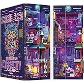 Tonecheer DIY Book Nook Kit for Adults, Wooden 3D Puzzle Bookend Bookshelf Insert Decor, Cyber Punk Booknook Miniature House