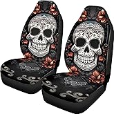 Rucaresri Gothic Sugar Skull Flower 2pcs Car Seat Covers Set Vehicle Front Seat Protector Auto Interior Accessories Protetors Car Mat Covers Universal Fit Most Car SUV Van Truck