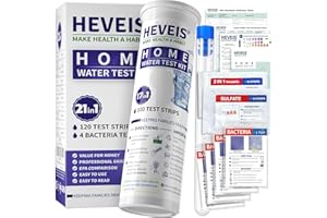 HEVEIS 21-in-1 Home Drinking Water Testing Kit - 120 Strips + 4 Bacteria Tests - Tap and Well Water Test Kit, Easy to Test and Read for Hardness, Lead, Iron, Fluoride, pH, Copper, Bacteria and More（Violet）