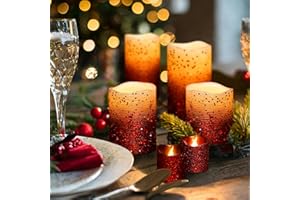FURORA LIGHTING Red Glitter Real Wax LED Candles with Remote and 6/18 Timer, 4 Pillars and 4 Votives Pack of 8, Flameless Flickering Candles for Home Décor, Battery Included