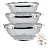 U.S. Kitchen Supply Set of 3 Stainless Steel Colander Strainers Net Baskets | 5, 4, &amp; 3-Quart - Colander with Handles &amp; Resting Base - Stainless Steel Sieve, Mesh Strainers and Colanders for Kitchen