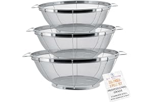 U.S. Kitchen Supply - 3 Piece Colander Set - Stainless Steel Mesh Strainer Net Baskets with Handles & Resting Base - 11" 5 Quart, 9.5" 4 Quart and 8.5" 3 Quart - Strain, Drain, Rinse, Steam or Cook