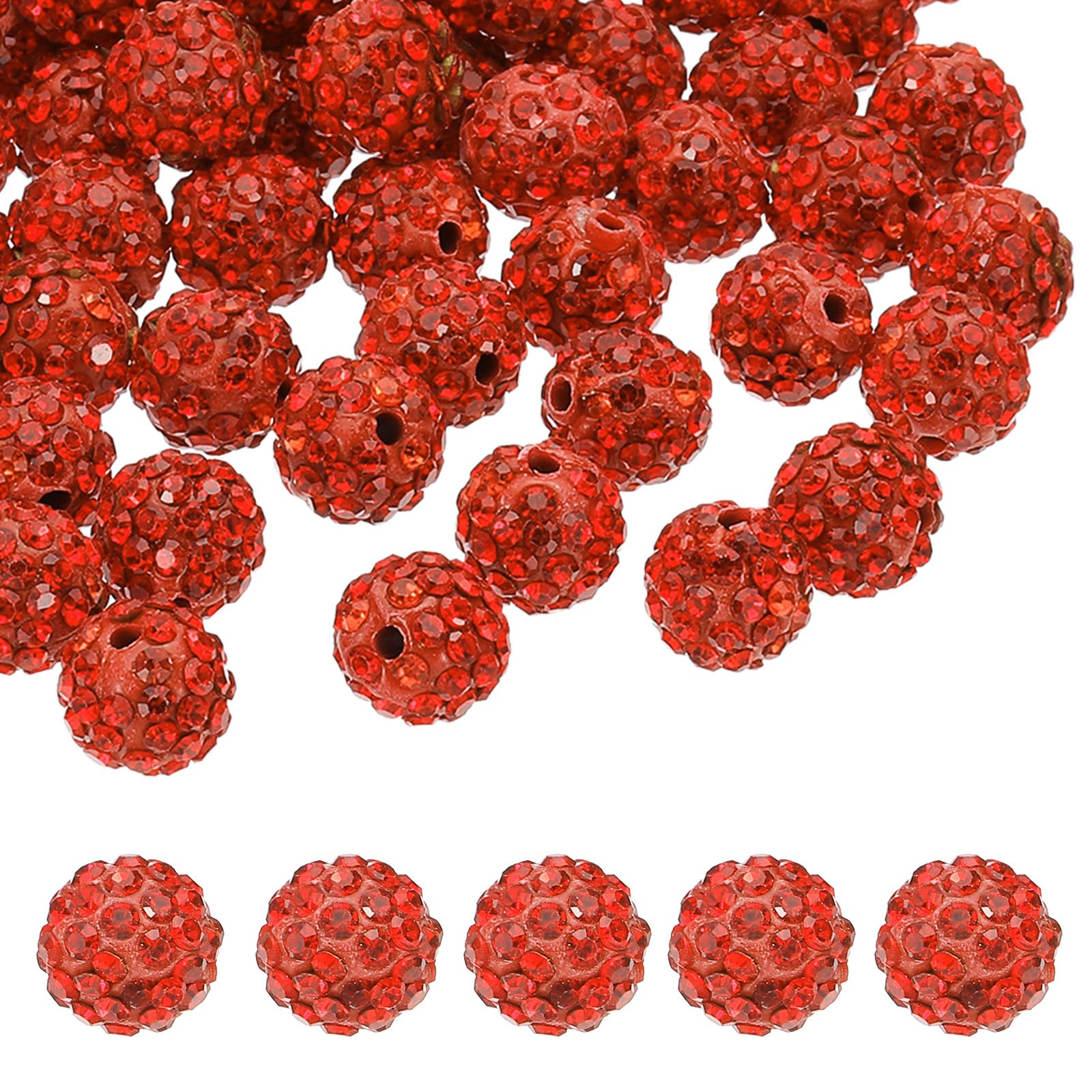 PATIKIL 10mm Rhinestone Clay Beads for Jewelry Making, 120 Pack Round Ball Polymer Clay Crystal Charm Beads for Craft Decor Necklace Chain Bracelets DIY, Orange Red