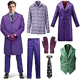 Hqroidd Men Clown Costume Gothic Purple Outfit Medieval Steampunk Tailcoat Jacket for Adults Halloween Cosplay