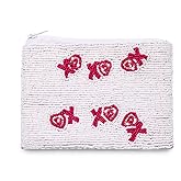 Valentine’s Day Coin Purse for Women, Beaded XOXO Heart Coin Purse Festive Pouch Bag Handmade Small Change Purse Wallet with Zipper Valentine’s Day Outfits Accessories Gifts (Style A)