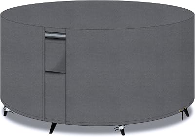 PATIO PLUS Round Patio Table Cover 190x80cm 600D Oxford, Grey, Windproof