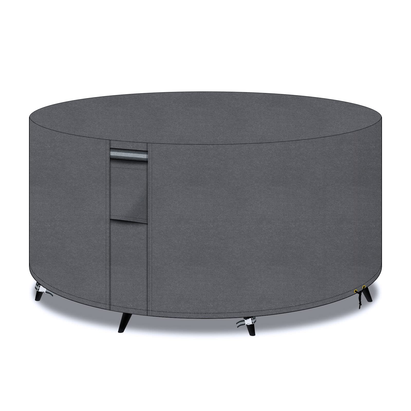 PATIO PLUS Garden Heavy Duty Table Covers Round with Air Vents, 600D Oxford Fabric Circular Patio Set Table Cover, Outdoor Garden Furniture Set Cover Waterproof, Windproof, Anti-UV, 200x80cm, Grey