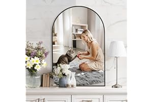 PUZONJIG Arched Wall Mirror 24"X36", Black Bathroom Vanity Mirrors for Over Sink, Modern Farmhouse Mirror Wall Mounted, Curved Arch Design for Bedroom, Living Room & Home Decor