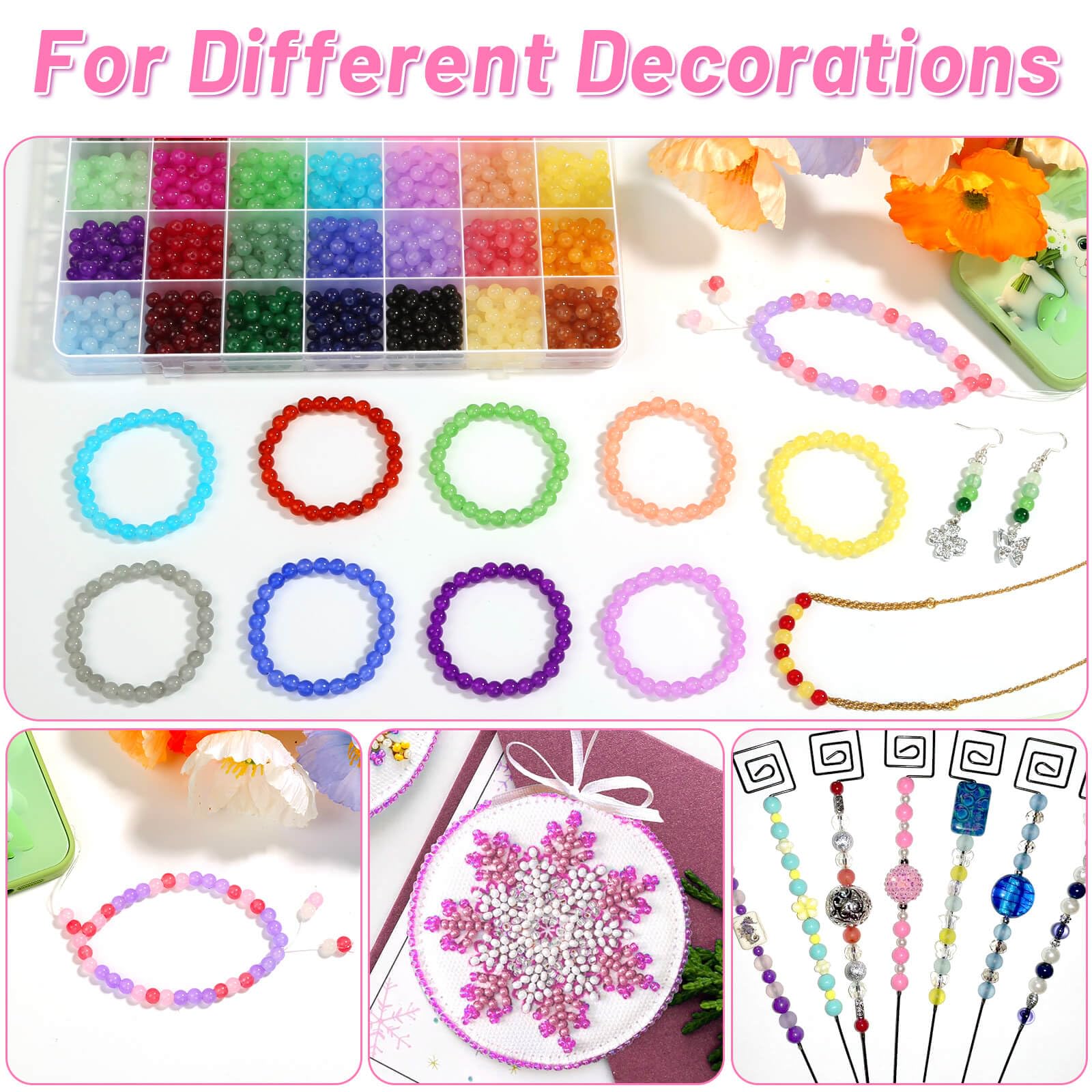 shynek 1400 Pieces 6mm Round Glass Beads for Jewelry Making, 28 Colors Crystal Beads for Bracelets Jewelry Making and DIY Crafts(Solid Color)