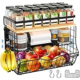 3-Tier Magnetic Shelf for Fridge with Divider & Bamboo Top, Fruit Basket Potato and Onion Storage Bins, Kitchen Large Container Magnetic Spice Rack for Refrigerator, Kitchen Counter, Fridge Organizer
