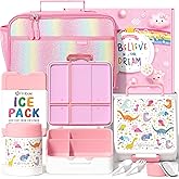 Fimibuke Kids Bento Snack Lunch Box with 4 Compartment, Insulated Bag, Stainless Steel Vacuum Food Jar, Ice Pack, Utensils Set, Birthday Gift for Age 3-12 Back to School Toddler Girl Boy