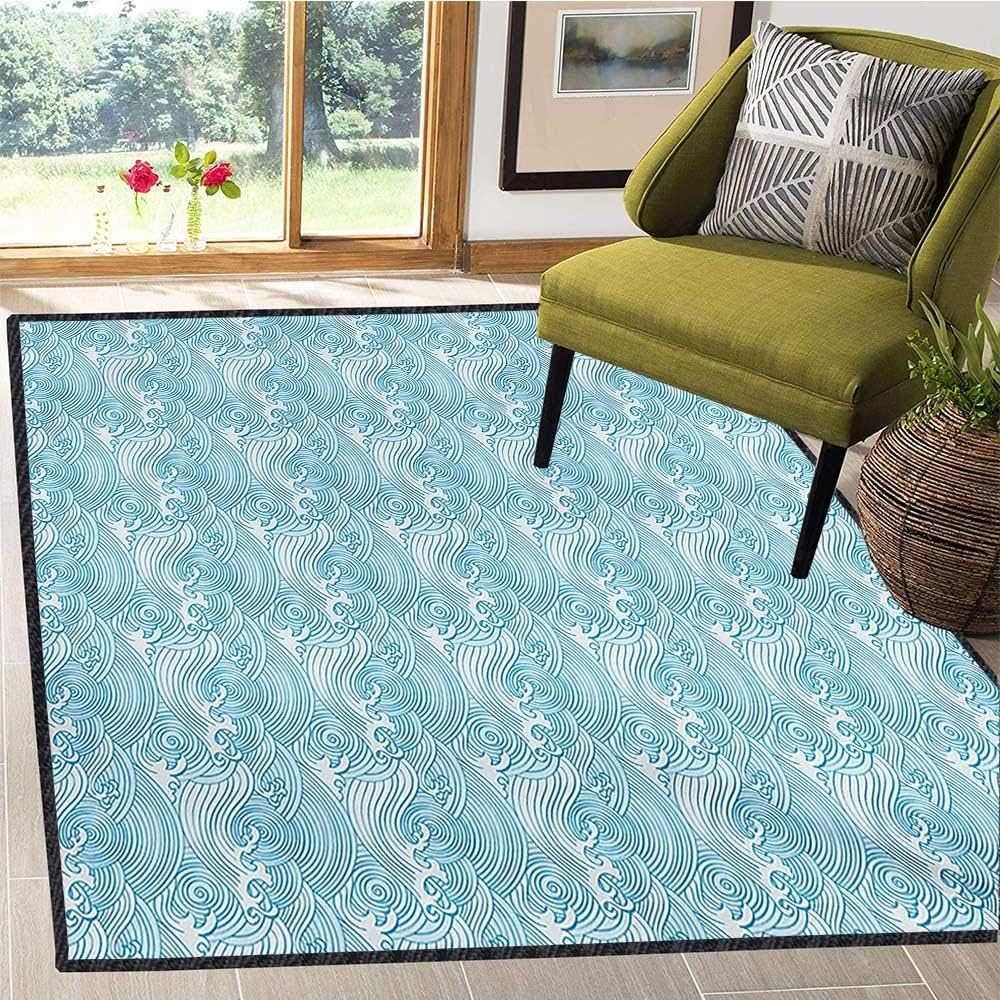 Alfombra para habitación de niños, Color Verde Azulado y Blanco, Estilo