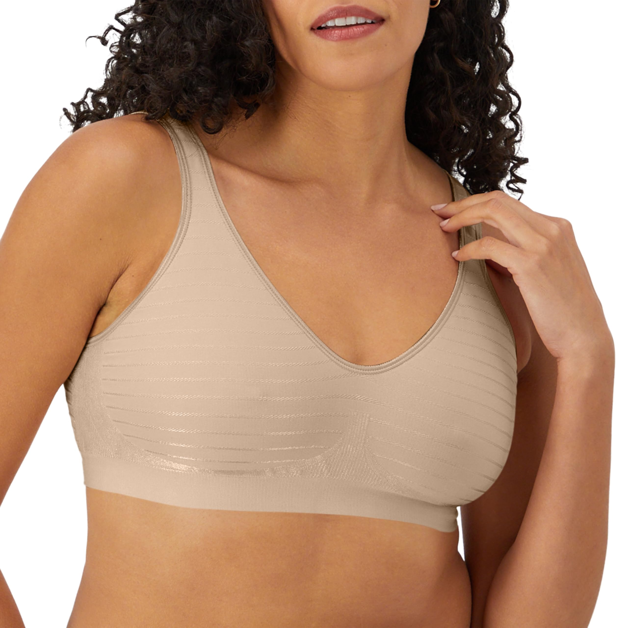 Photo 1 of Bali Women's Wireless, Comfort Revolution Seamless T-Shirt Bra, Moisture-Wicking, ComfortFlex Fit, Soft Taupe Stripe, 3X Large