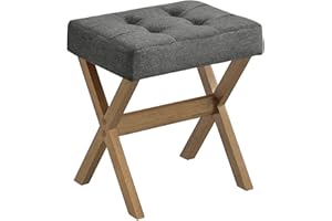 SONGMICS Makeup Stool, Padded Vanity Stool, Foot Rest, Solid Wood X Legs, for Bedroom, Closet, Entryway, 12.6 x 16.5 x 18.1 I
