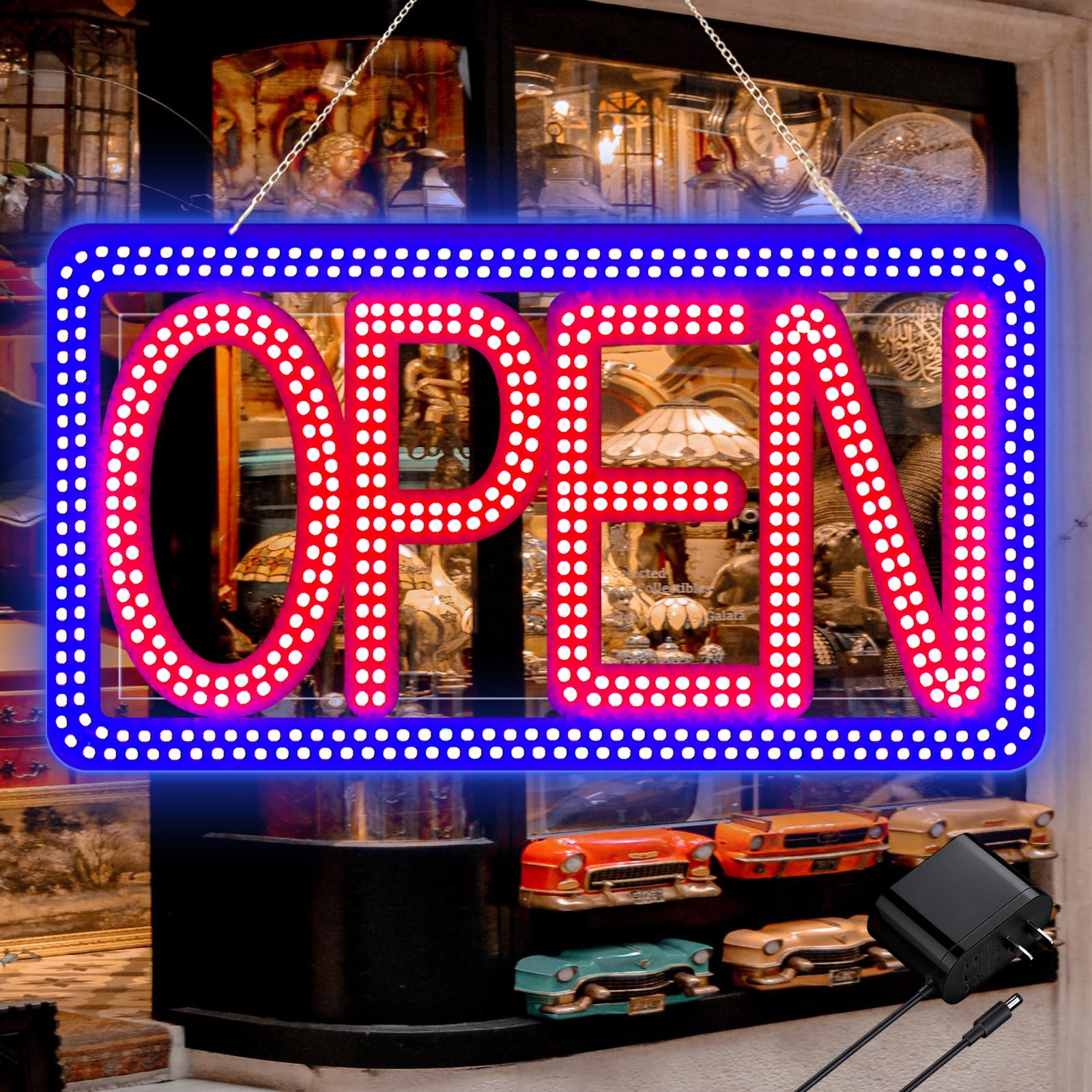 Photo 1 of SHZHYIS 16.5"x9" Horizontal LED Open Sign for Business - Ultra Bright & Dimmable Store Sign with 4 Scene Modes, Includes Power Adapter - for Storefront, Coffee Shop, Bar, Salon Window