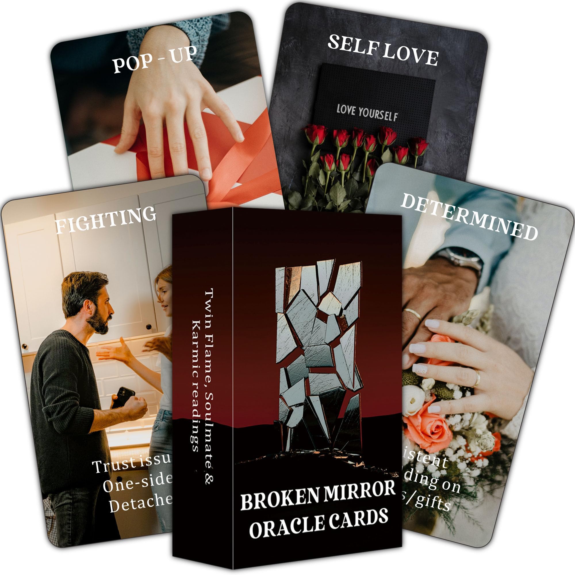 QCFQCF Love Oracle Cards Decks, Broken Mirrors Deck,Oracle Cards for Beginners, Recommended for Twin Flame, Soulmate and Karmic Readings
