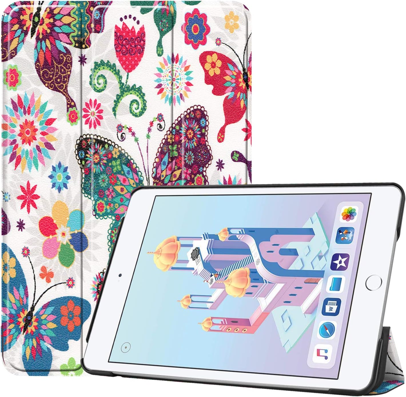 iPad Mini 2019 5th Generation 7.9"/iPad Mini 4 2015, UZER Colored Drawing Series Lightweight PU Leather Smart Case Protective Folio Trifold Stand with Soft TPU Back Cover for iPad Mini 5/ iPad Mini 4