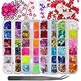 LoveOurHome Nail Glitters Sequins Set Mixed Shaped Holographic Heart Butterfly Neon Star Chunky Glitter Flakes Accessories Manicure Sticker Decorations for Makeup Crafts Resin Nails