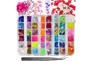 LoveOurHome Nail Glitters Sequins Set Mixed Shaped Holographic Heart Butterfly Neon Star Chunky Glitter Flakes Accessories Manicure Sticker Decorations for Makeup Crafts Resin Nails