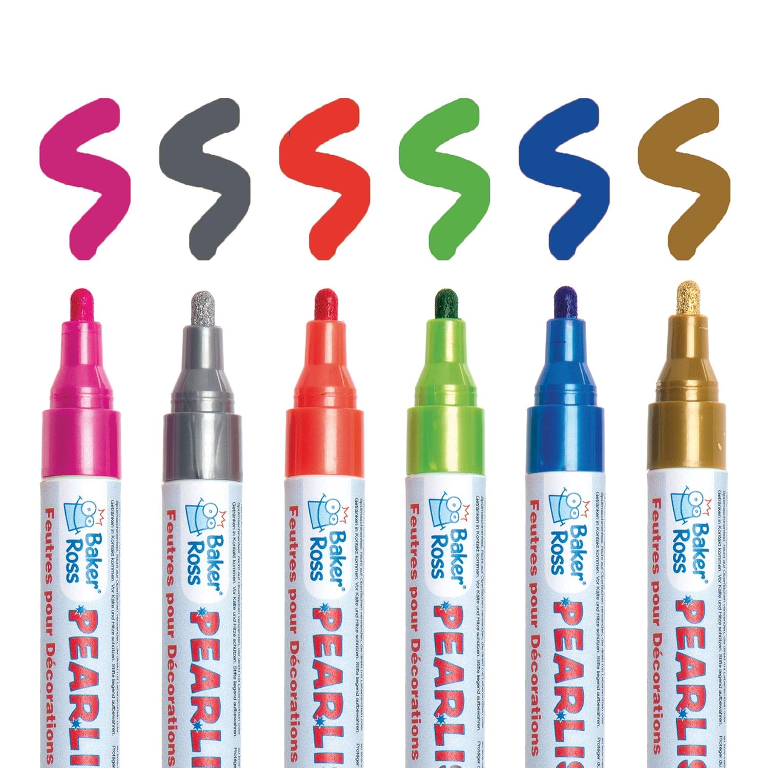 Baker Ross AT485 Glass Paint Markers, Pack of 6, Pearl Finish Marker Set, Art And Craft Supplies, Pearl, Blue, Gold, Pink - Image 4