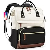 Focdod Backpack for Women, Fits 15.6 Inch Laptop Bag Fashion Travel Work Bag, Business Computer Waterproof Backpack Purse, College Backpacks Beige Black Brown