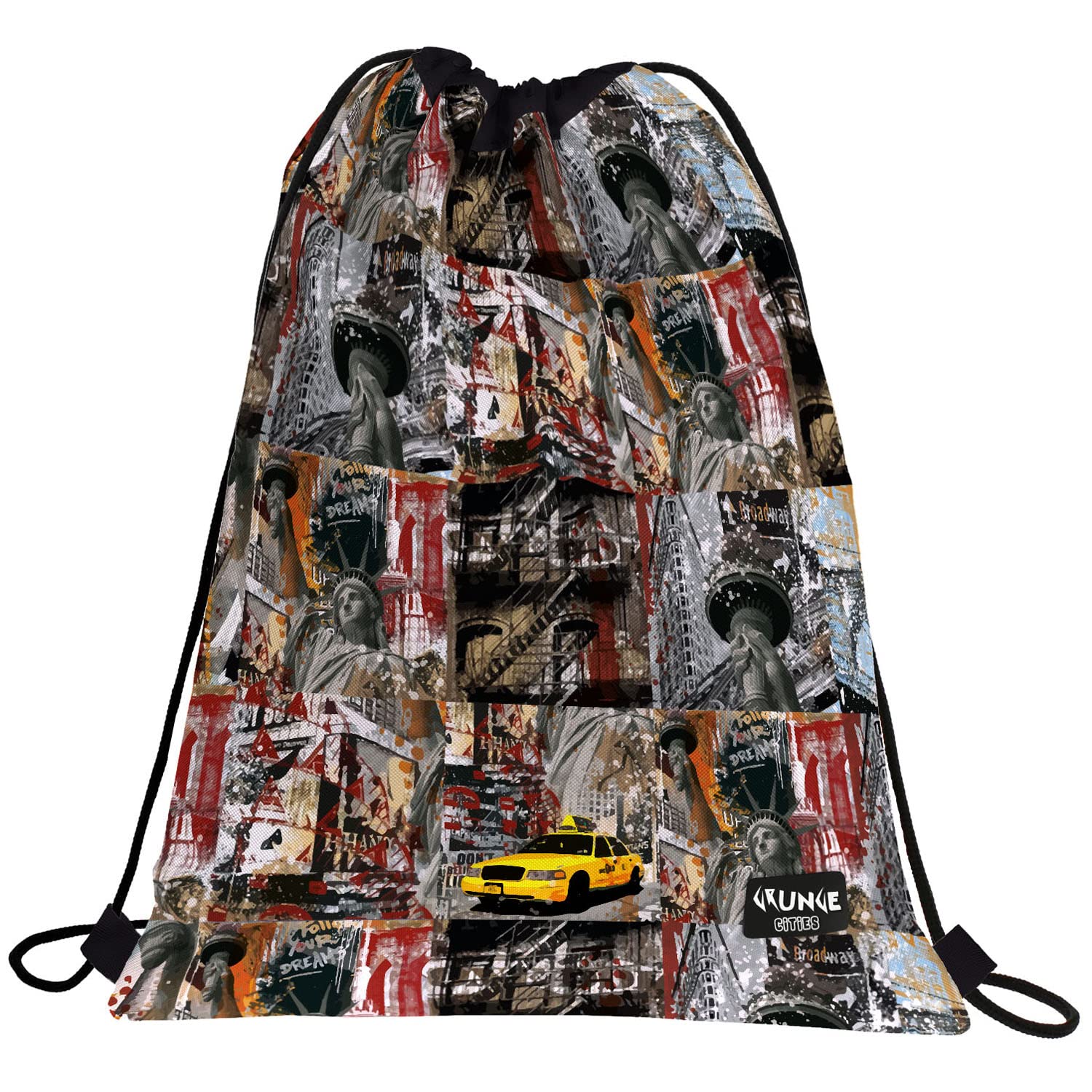 Grafoplás 37610593. Flat Backpack Bag Strings, Outer Pocket, 36x47cm, New York Collection, Grunge Cities, multicoloured, 36x47cm, School