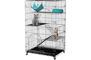 GOYAPPIN 4-Tier 52.75 Inch Collapsible Cat Cage, 360° Rotating Casters Pet Enclosure, Foldable Kitten Ferret Animal House with Tray