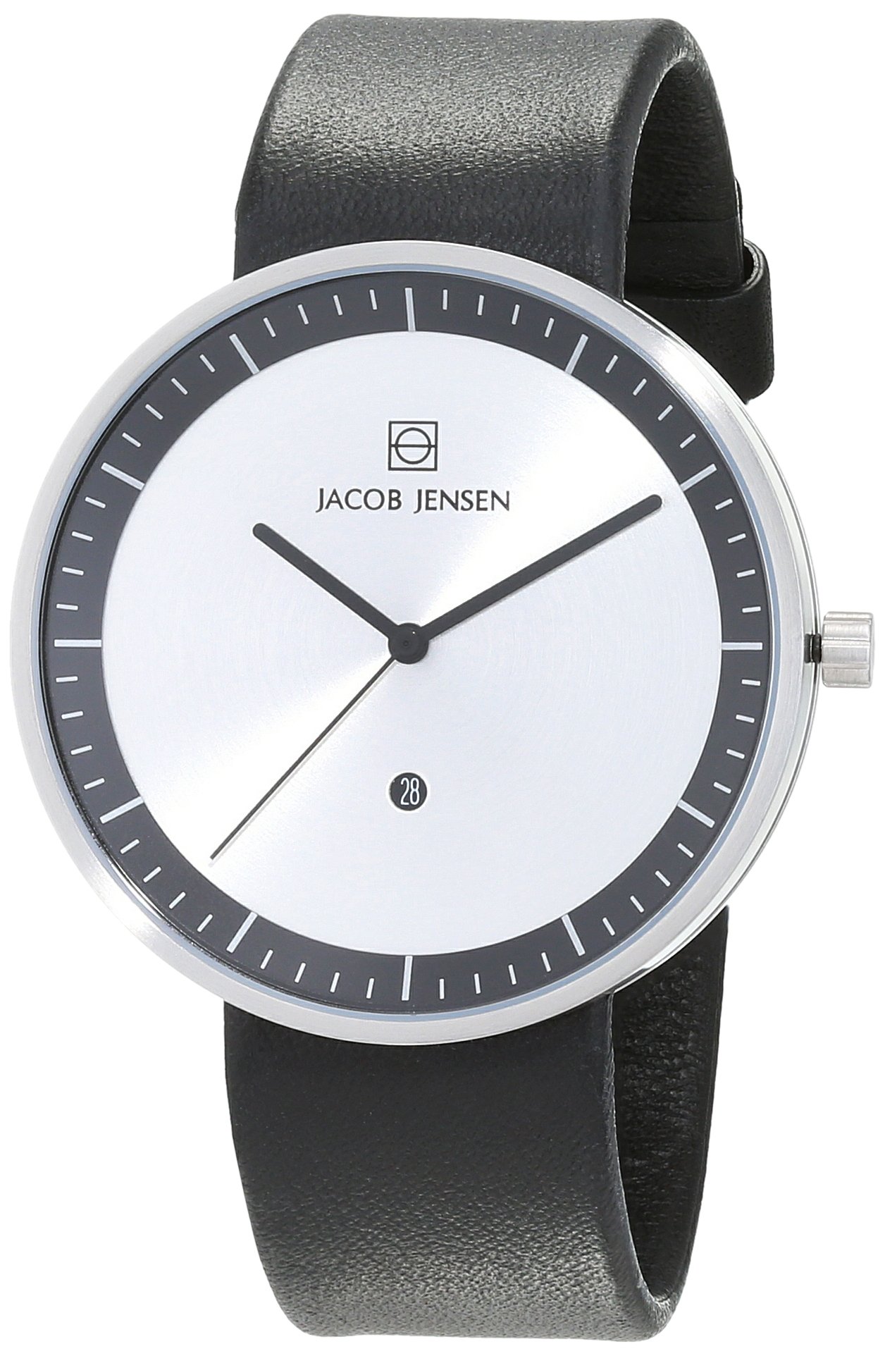 Jacob Jensen Strata Men's Quartz Watch with Silver Dial Analogue Display and Black Leather Strap 270