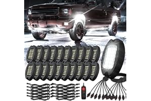 TDE EXPLORER.LIGHTING 20 Pods Alloy Pure White LED Rock Lights with Extension Wires, IP68 Waterproof Shockproof 24LEDs 6500K Super Bright White Neon Underglow Kit for Semi Trucks Trailer Offroad Pickup Boats Sedans RV